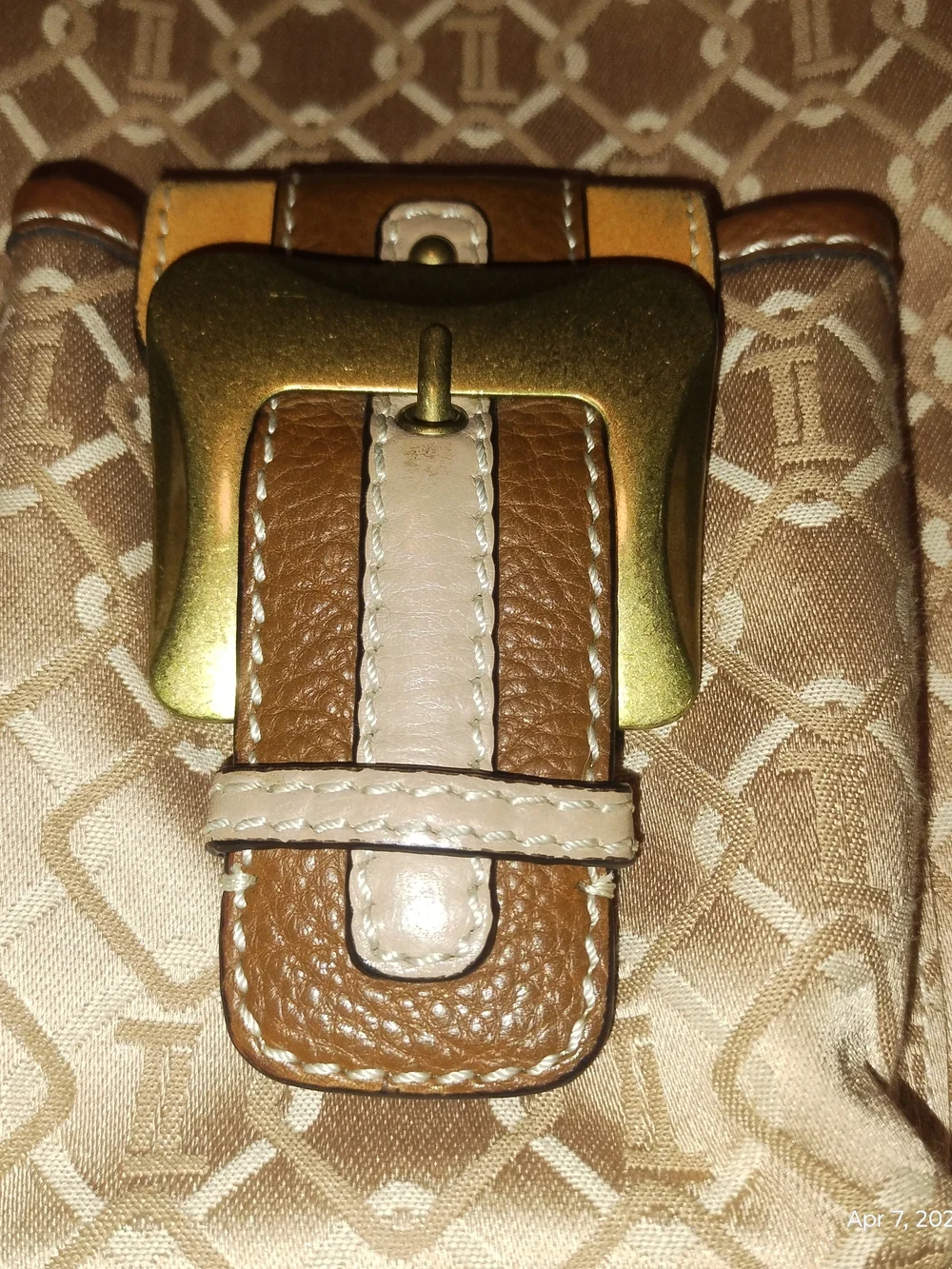 Tignanello Tan Canvas And Leather Crossbody Bag